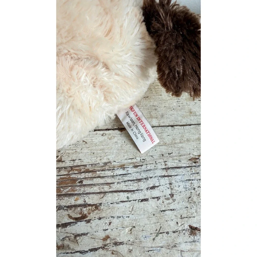 Hugfun International Winter Dog Plush Cream Brown Knit Hat Scarf Toy
